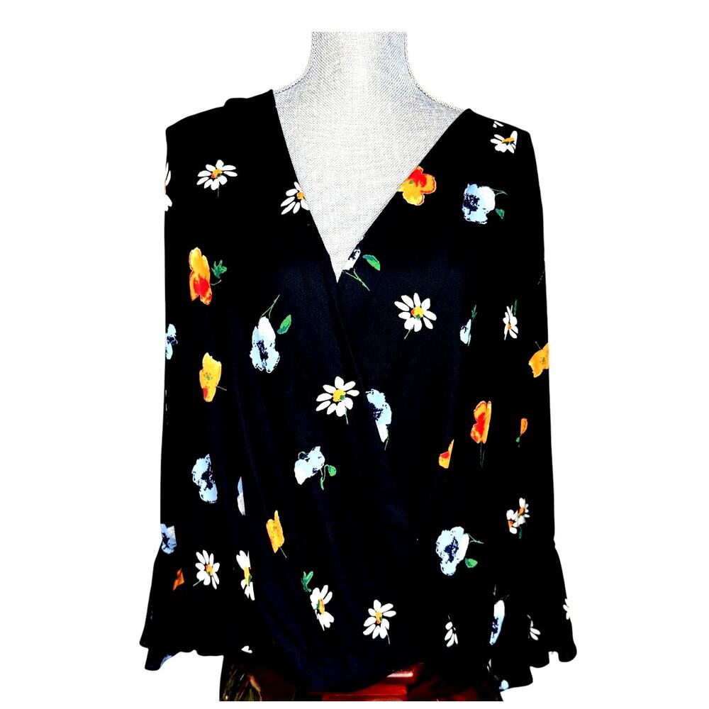 Emma and Olive L black flowered  top L